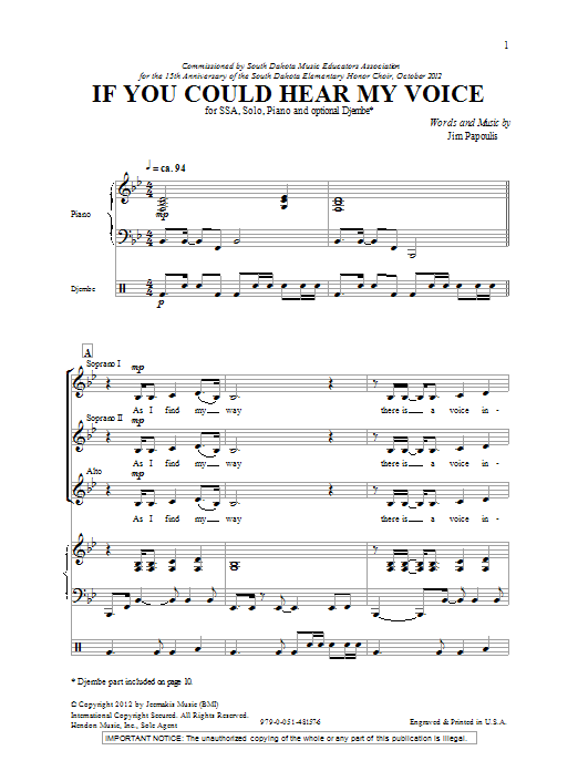 Download Jim Papoulis If You Could Hear My Voice Sheet Music and learn how to play SSA PDF digital score in minutes