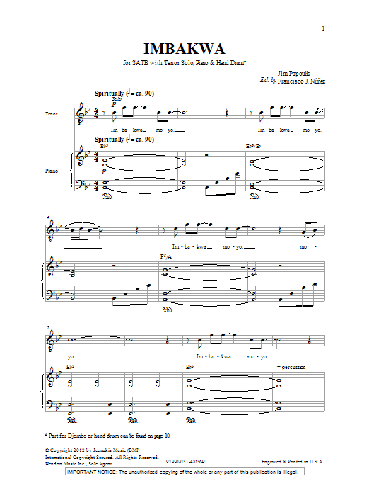 Download Jim Papoulis Imbakwa Sheet Music and learn how to play SSA Choir PDF digital score in minutes