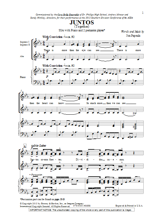 Download Jim Papoulis Juntos Sheet Music and learn how to play SSA PDF digital score in minutes