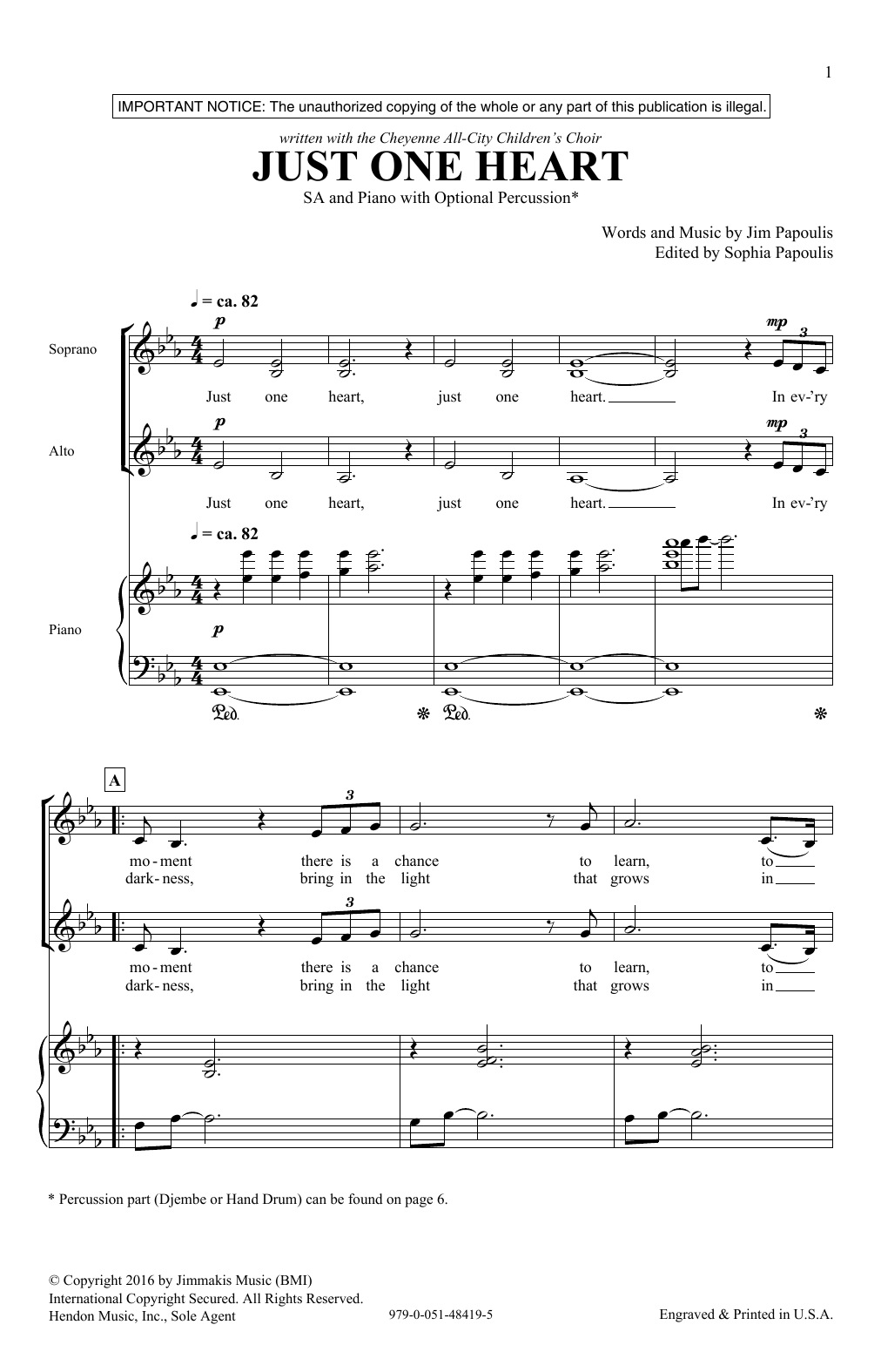 Download Jim Papoulis Just One Heart Sheet Music and learn how to play SAB Choir PDF digital score in minutes