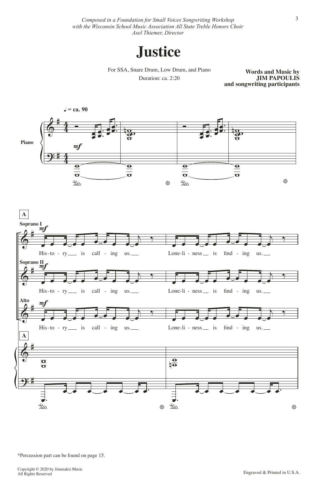 Download Jim Papoulis Justice Sheet Music and learn how to play SSA Choir PDF digital score in minutes