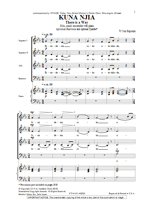 Download Jim Papoulis Kuna Nijia Sheet Music and learn how to play SSA PDF digital score in minutes