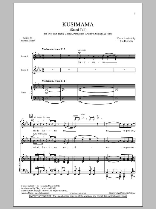 Download Jim Papoulis Kusimama (Stand Tall) Sheet Music and learn how to play SATB PDF digital score in minutes