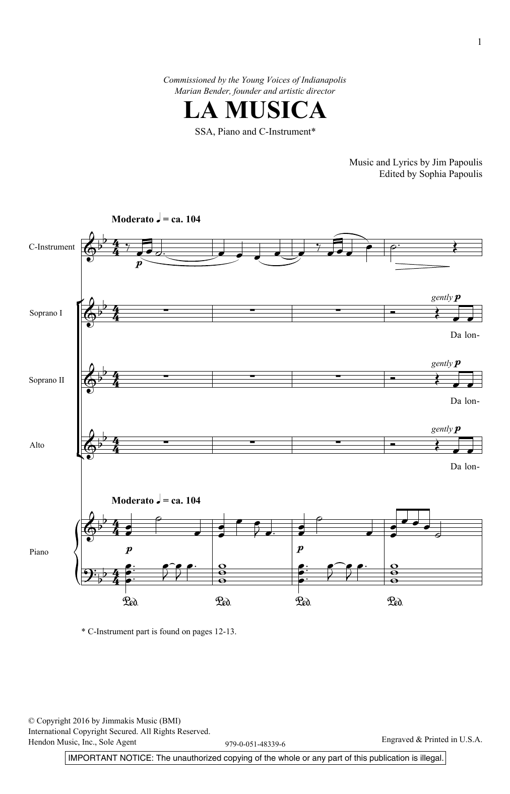 Download Jim Papoulis La Musica Sheet Music and learn how to play SSA PDF digital score in minutes