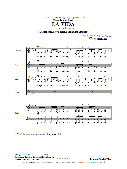 Download Jim Papoulis La Vida Sheet Music and learn how to play SATB PDF digital score in minutes