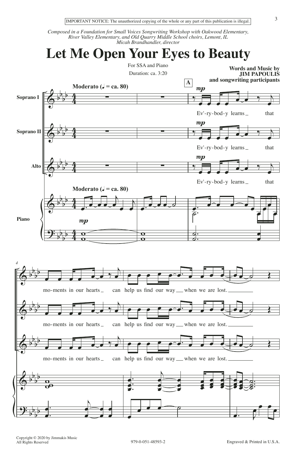Download Jim Papoulis Let Me Open Your Eyes To Beauty Sheet Music and learn how to play Unison Choir PDF digital score in minutes