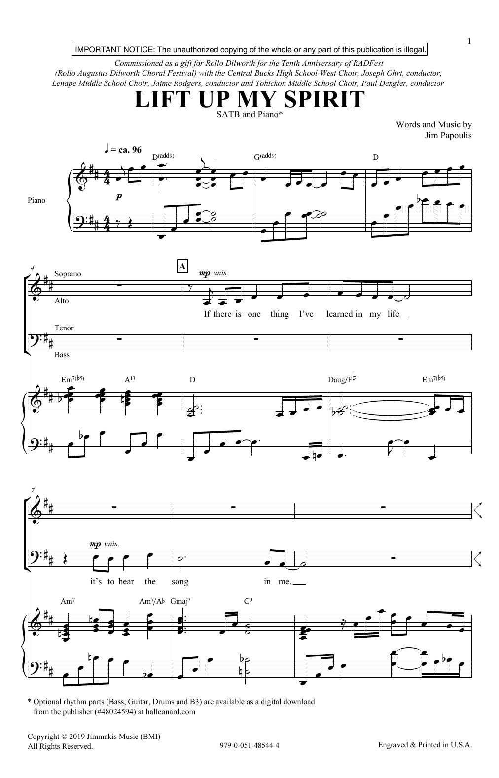 Download Jim Papoulis Lift Up My Spirit Sheet Music and learn how to play SATB Choir PDF digital score in minutes