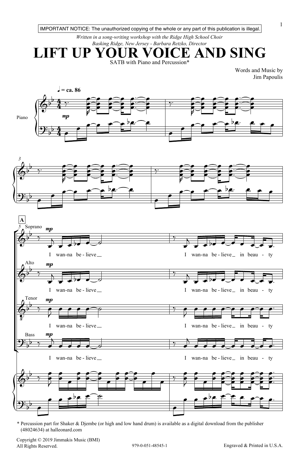 Download Jim Papoulis Lift Up Your Voice And Sing Sheet Music and learn how to play SATB Choir PDF digital score in minutes