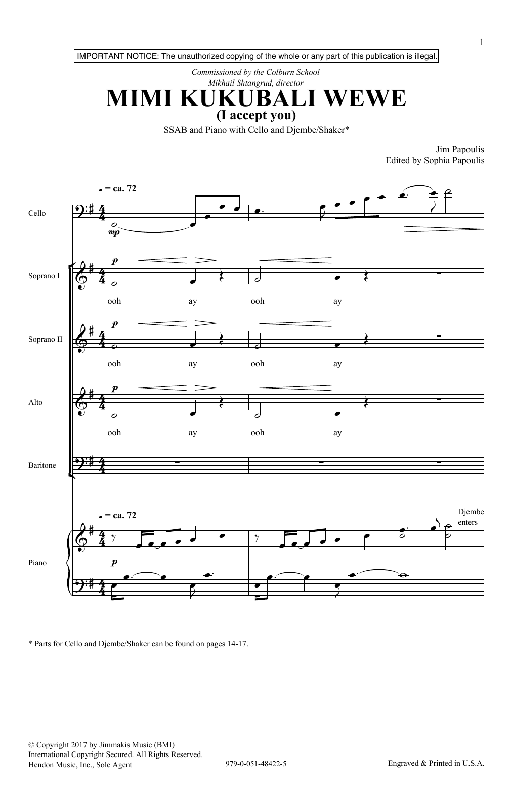 Download Jim Papoulis Mimi Kukubali Wewe Sheet Music and learn how to play SATB PDF digital score in minutes