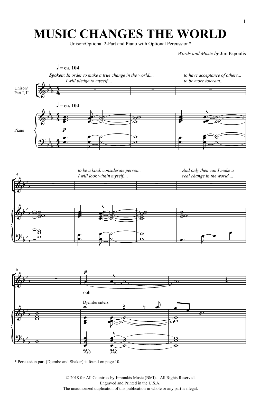 Download Jim Papoulis Music Changes The World Sheet Music and learn how to play SSA PDF digital score in minutes