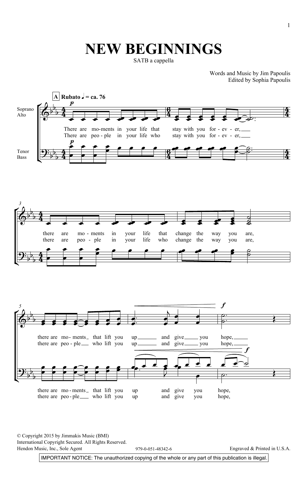 Download Jim Papoulis New Beginnings Sheet Music and learn how to play SATB PDF digital score in minutes