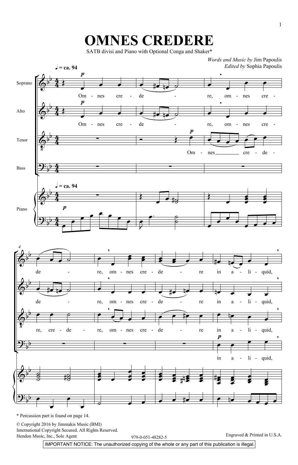 Download Jim Papoulis Omnes Credere Sheet Music and learn how to play SATB PDF digital score in minutes