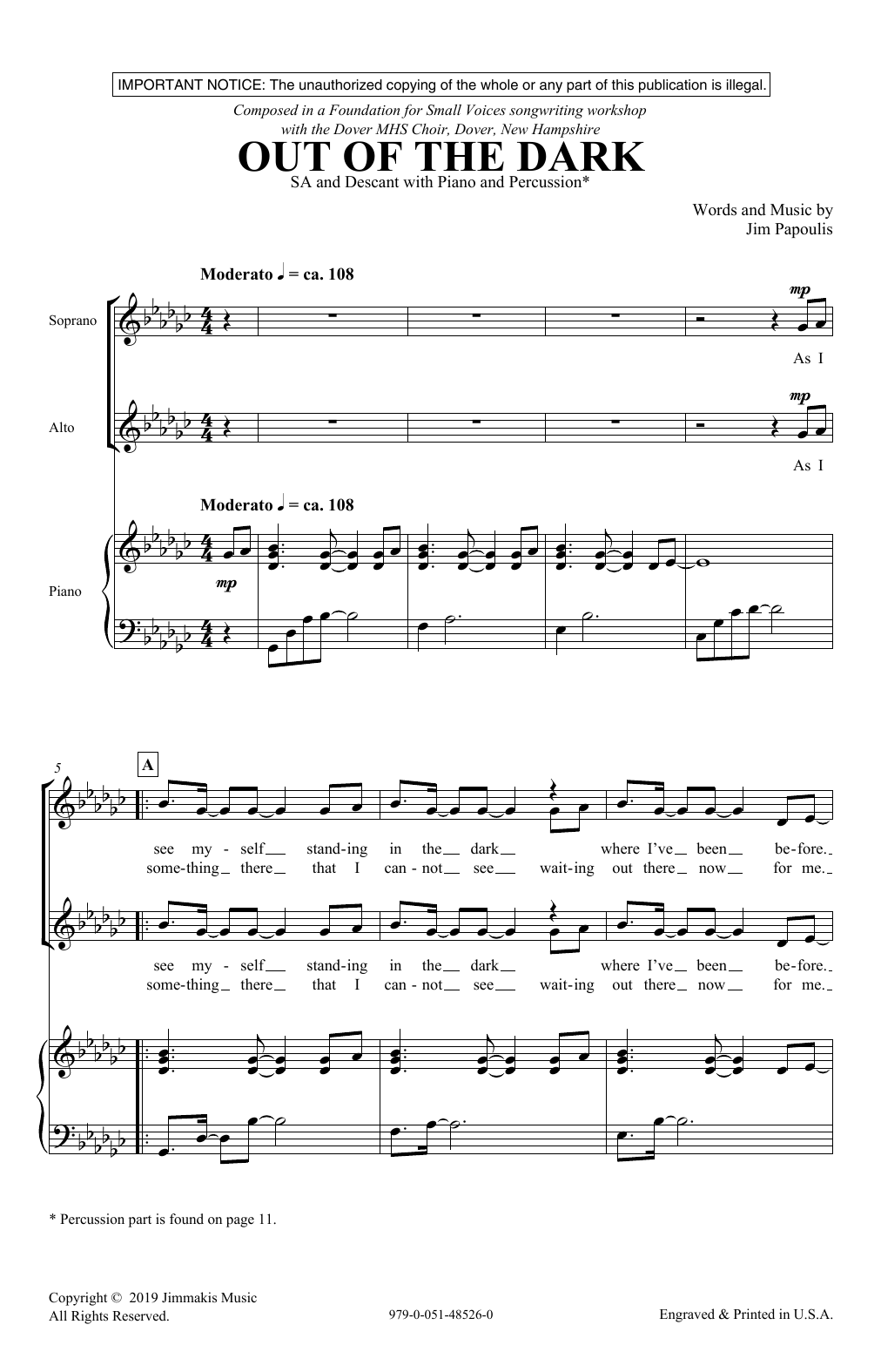 Download Jim Papoulis Out Of The Dark Sheet Music and learn how to play 2-Part Choir PDF digital score in minutes