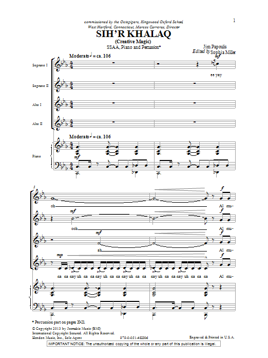 Download Jim Papoulis Sihr Halac Sheet Music and learn how to play SSA PDF digital score in minutes
