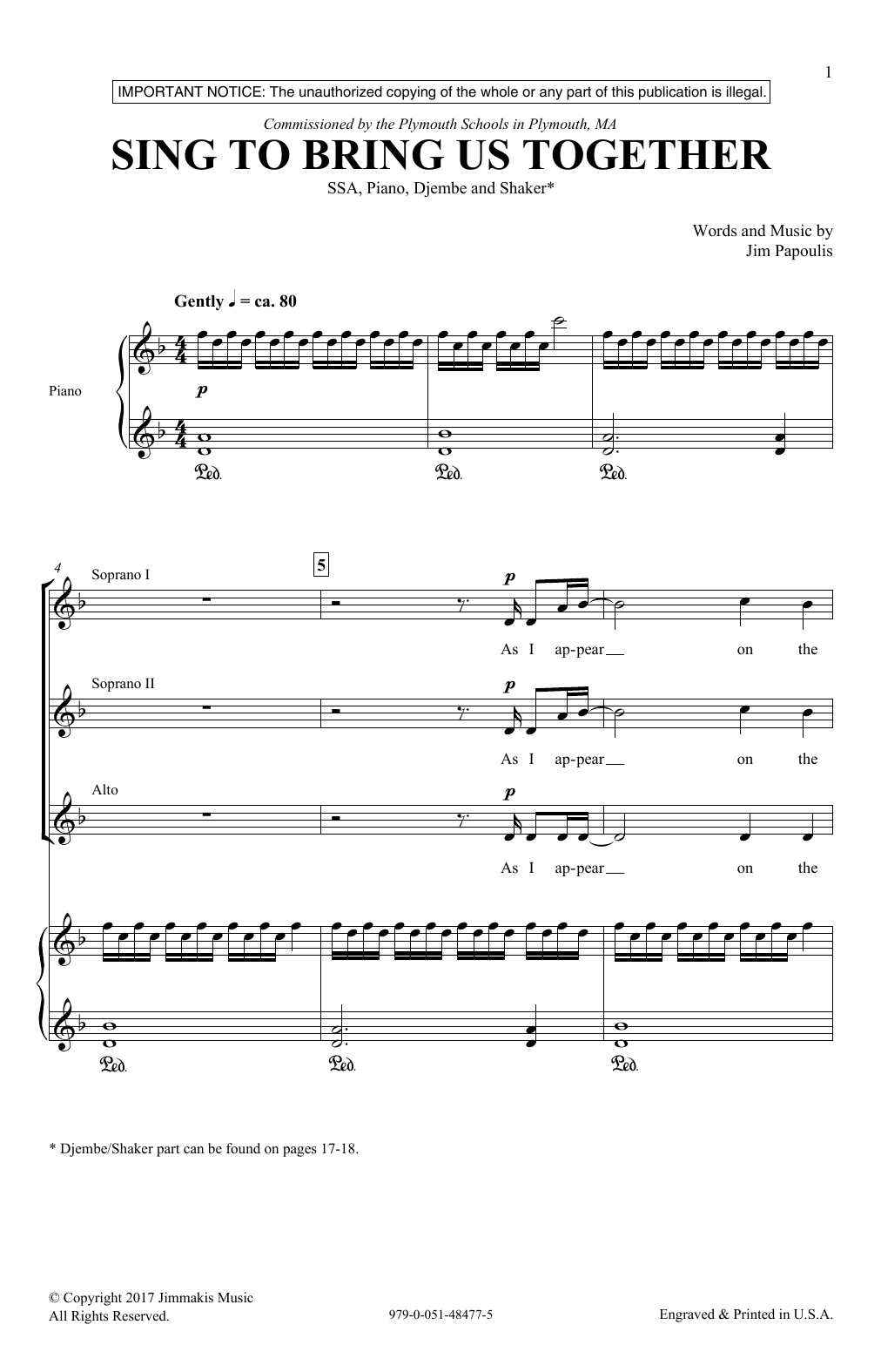 Download Jim Papoulis Sing To Bring Us Together Sheet Music and learn how to play SSA PDF digital score in minutes