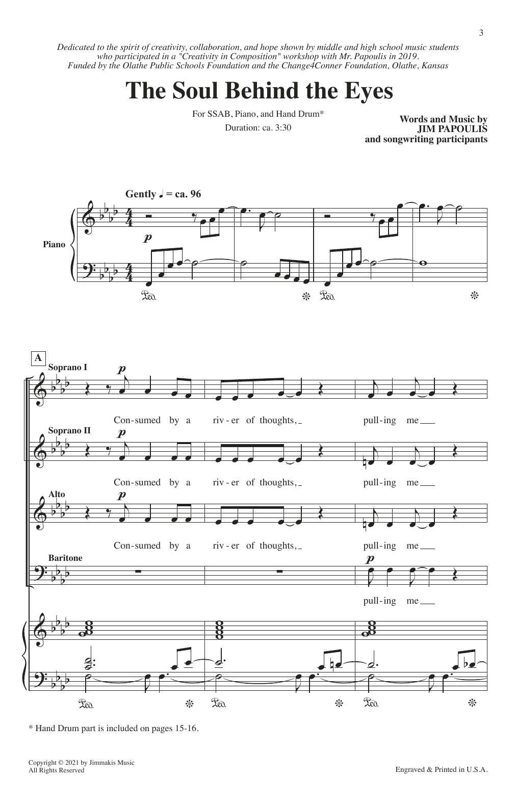 Download Jim Papoulis The Soul Behind The Eyes Sheet Music and learn how to play SSAB Choir PDF digital score in minutes