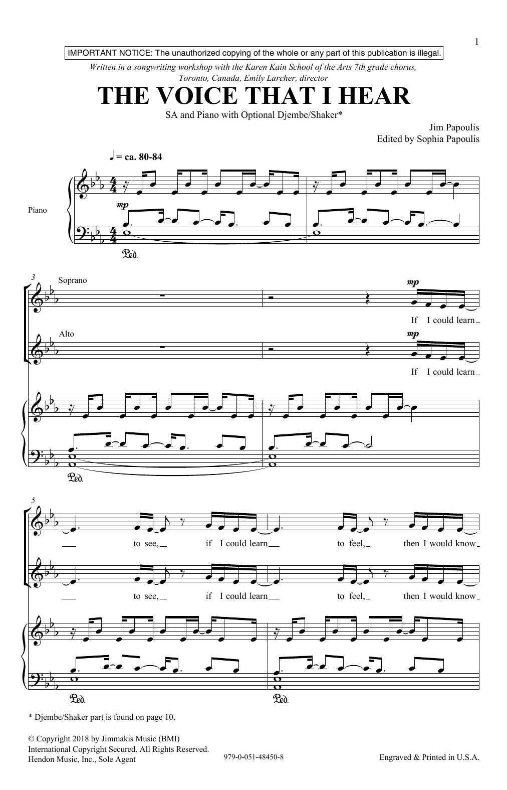 Download Jim Papoulis The Voice That I Hear Sheet Music and learn how to play 2-Part Choir PDF digital score in minutes