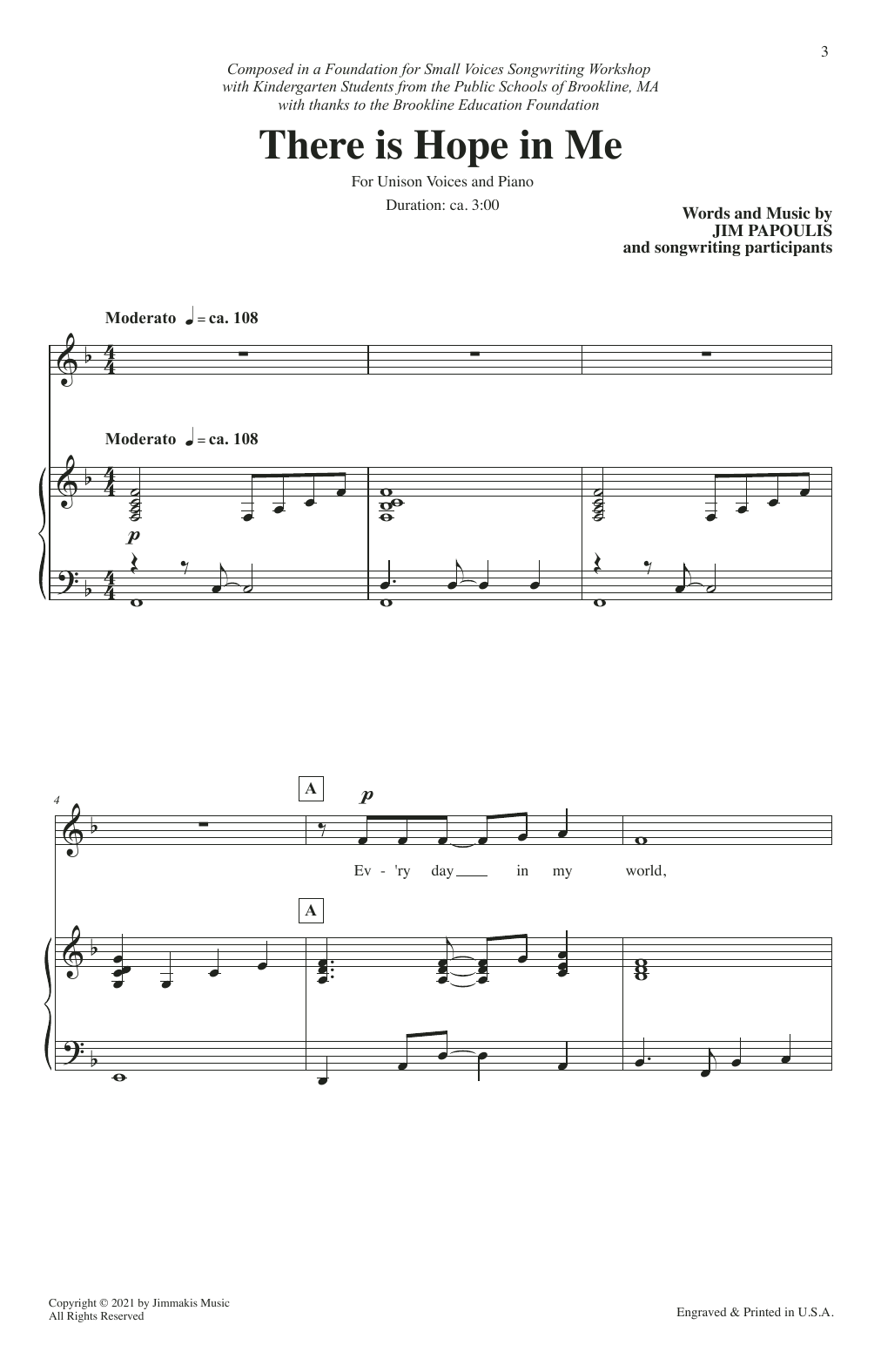 Download Jim Papoulis There Is Hope In Me Sheet Music and learn how to play Unison Choir PDF digital score in minutes