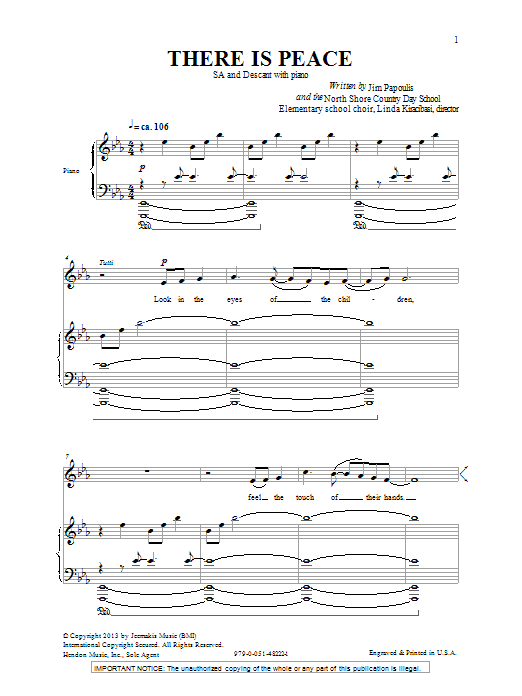 Download Jim Papoulis There Is Peace Sheet Music and learn how to play Unison Choral PDF digital score in minutes