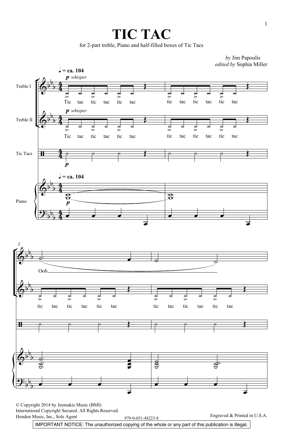 Download Jim Papoulis Tic Tac Sheet Music and learn how to play Unison Choir PDF digital score in minutes