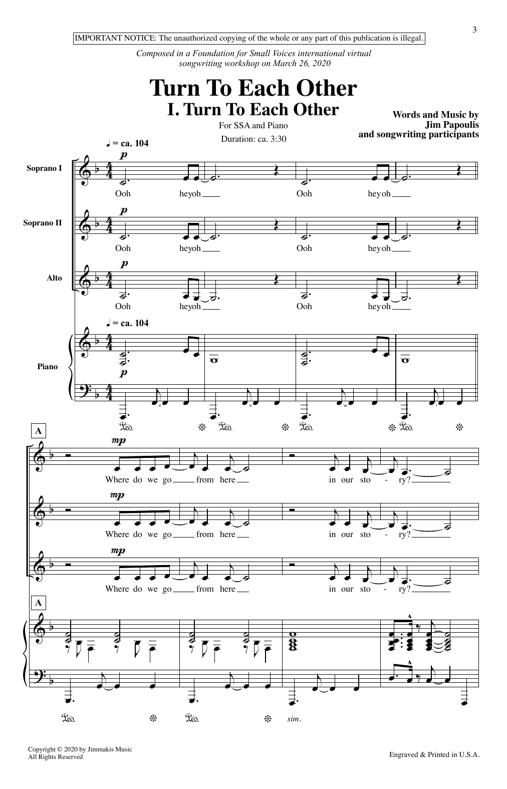 Download Jim Papoulis Turn To Each Other Sheet Music and learn how to play SSA Choir PDF digital score in minutes