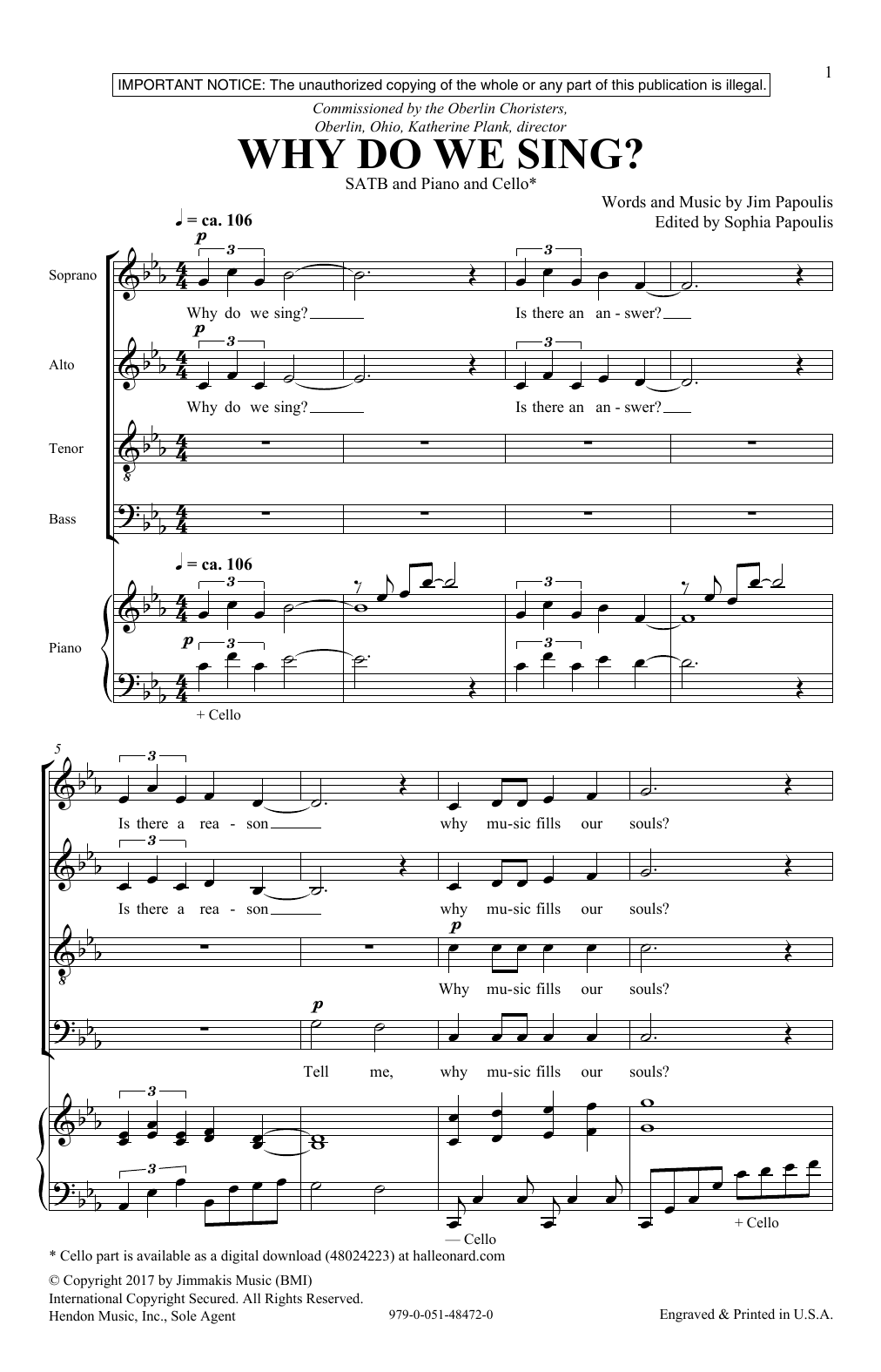 Download Jim Papoulis Why Do We Sing Sheet Music and learn how to play SATB PDF digital score in minutes