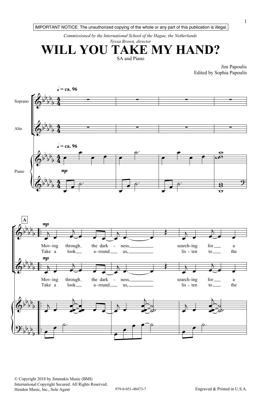 Download Jim Papoulis Will You Take My Hand Sheet Music and learn how to play 2-Part Choir PDF digital score in minutes