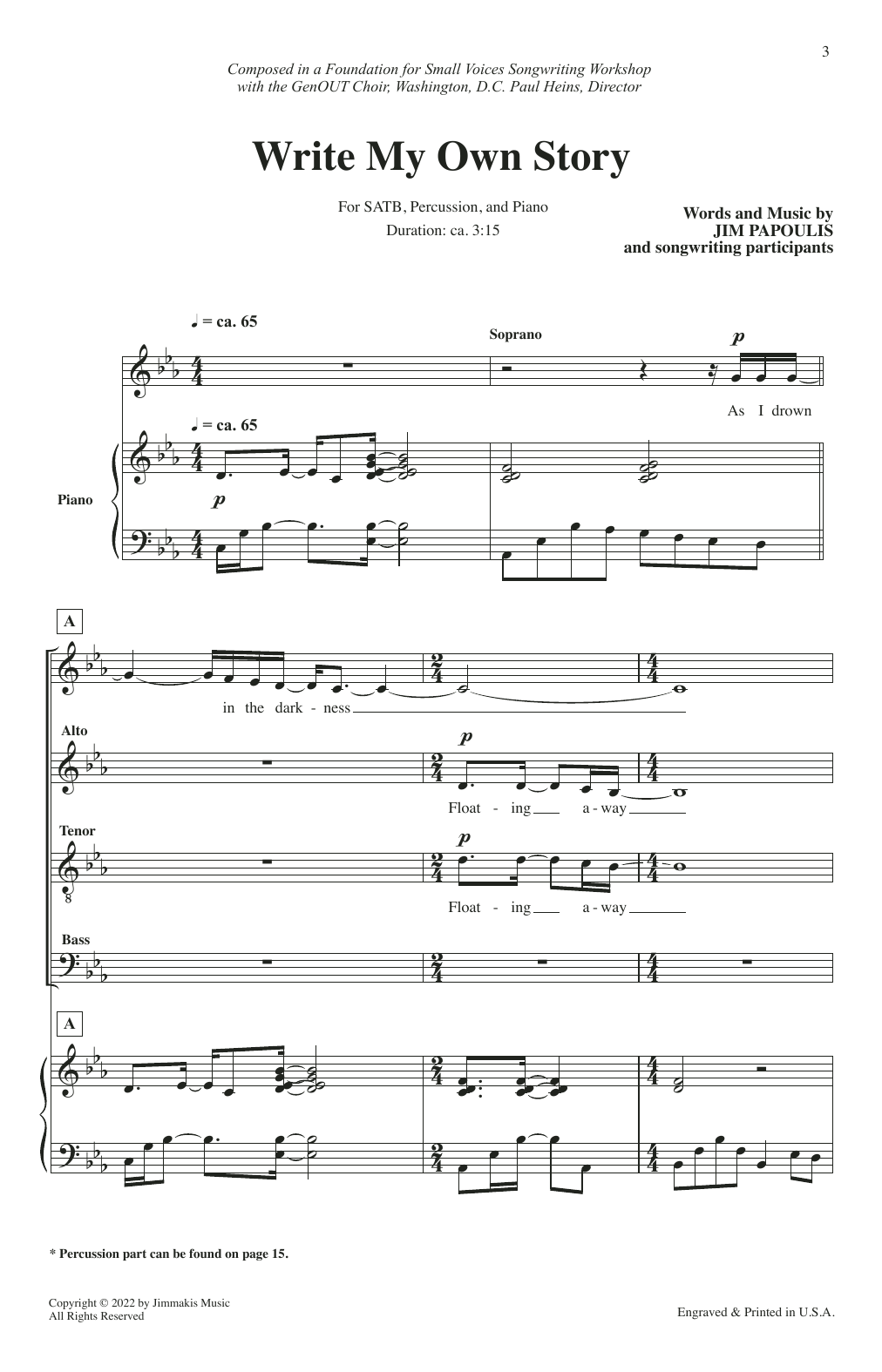 Download Jim Papoulis Write My Own Story Sheet Music and learn how to play SATB Choir PDF digital score in minutes