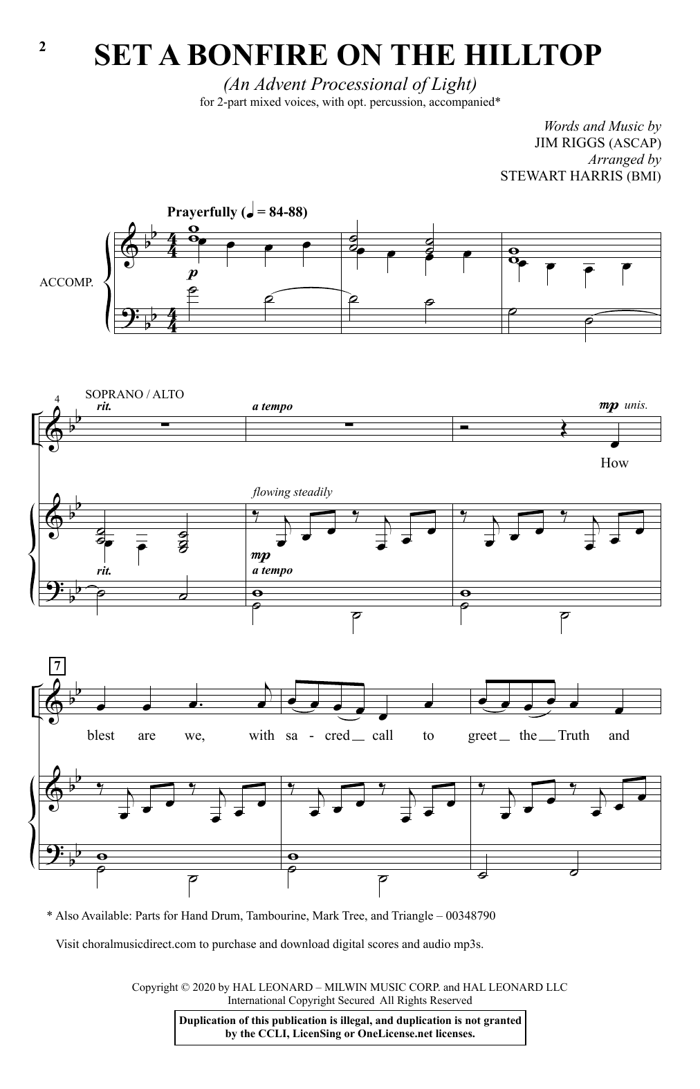 Download Jim Riggs Set A Bonfire On The Hilltop (An Advent Processional Of Light) (arr. Stewart Har Sheet Music and learn how to play 2-Part Choir PDF digital score in minutes