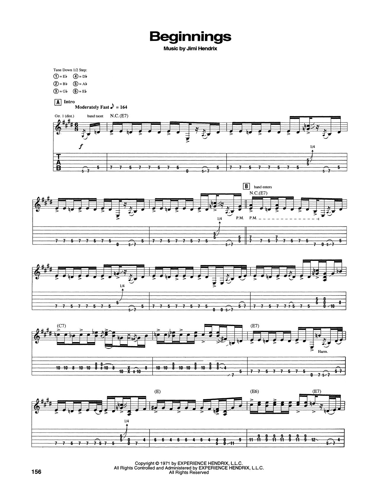 Download Jimi Hendrix Beginnings Sheet Music and learn how to play Guitar Tab PDF digital score in minutes