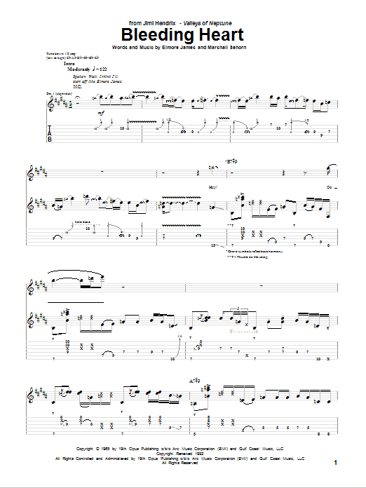 Download Jimi Hendrix Bleeding Heart Sheet Music and learn how to play Bass Guitar Tab PDF digital score in minutes