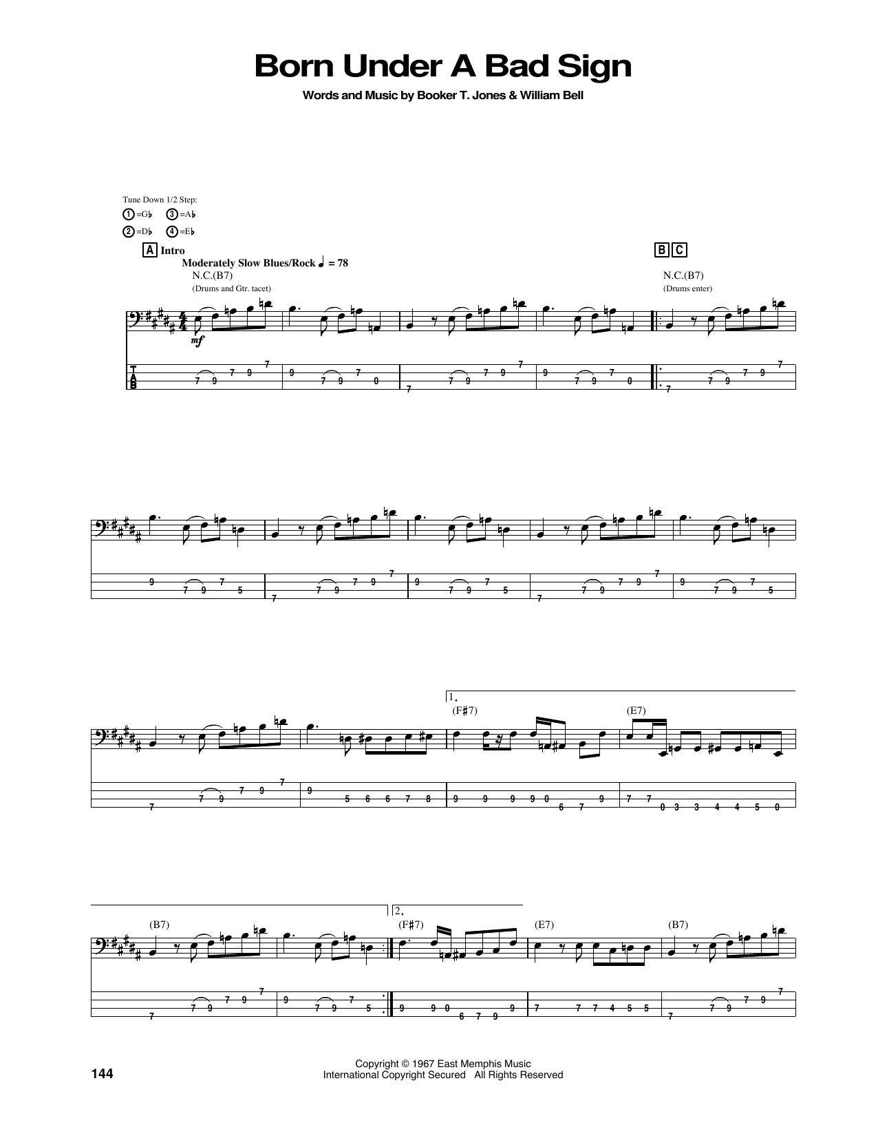 Download Jimi Hendrix Born Under A Bad Sign Sheet Music and learn how to play Bass Guitar Tab PDF digital score in minutes