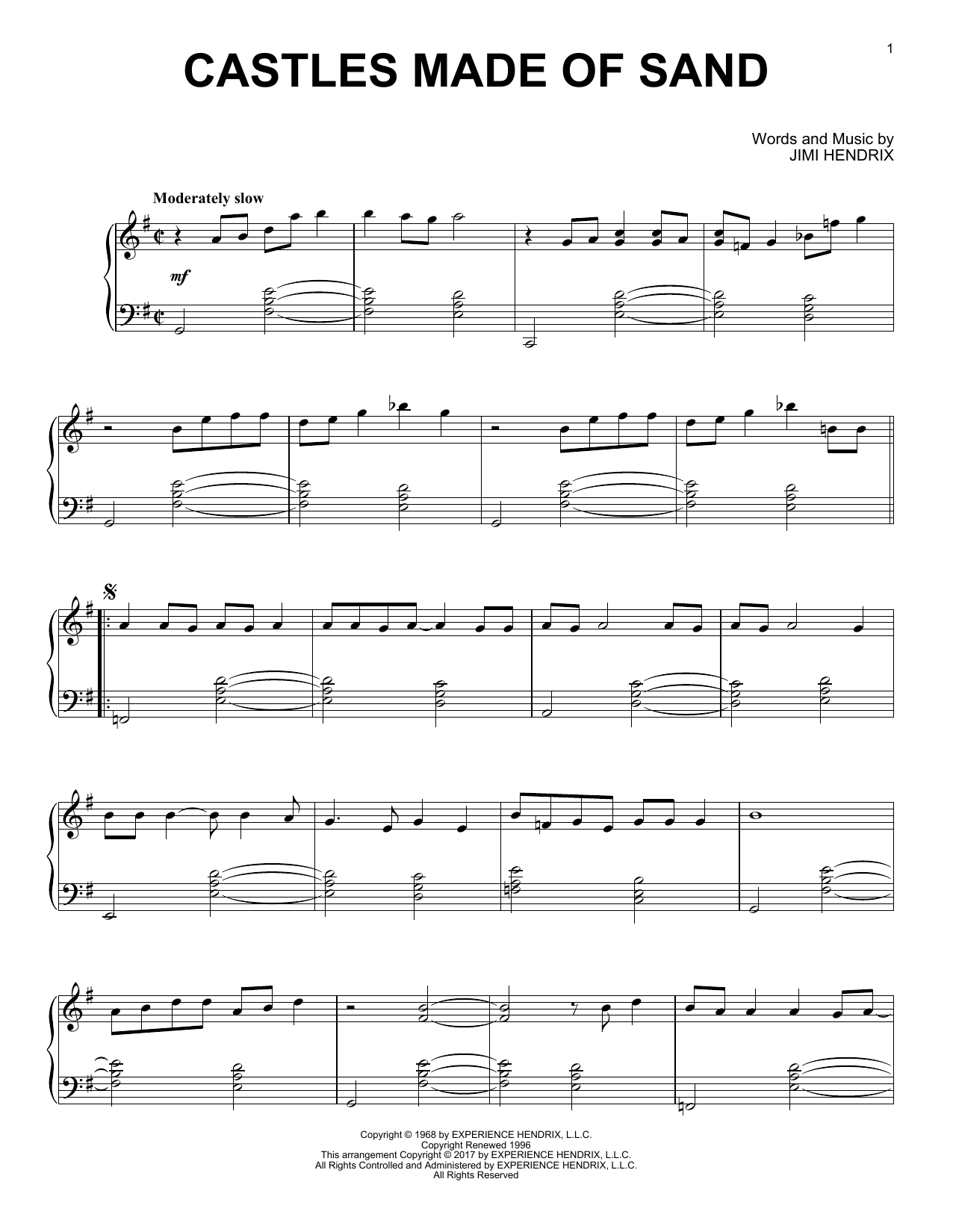 Download Jimi Hendrix Castles Made Of Sand [Jazz version] Sheet Music and learn how to play Piano Solo PDF digital score in minutes
