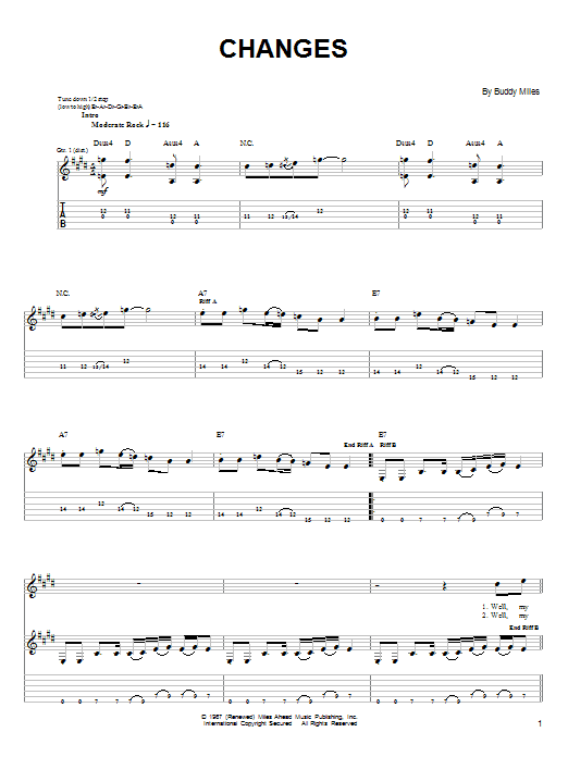 Download Jimi Hendrix Changes Sheet Music and learn how to play Easy Guitar PDF digital score in minutes