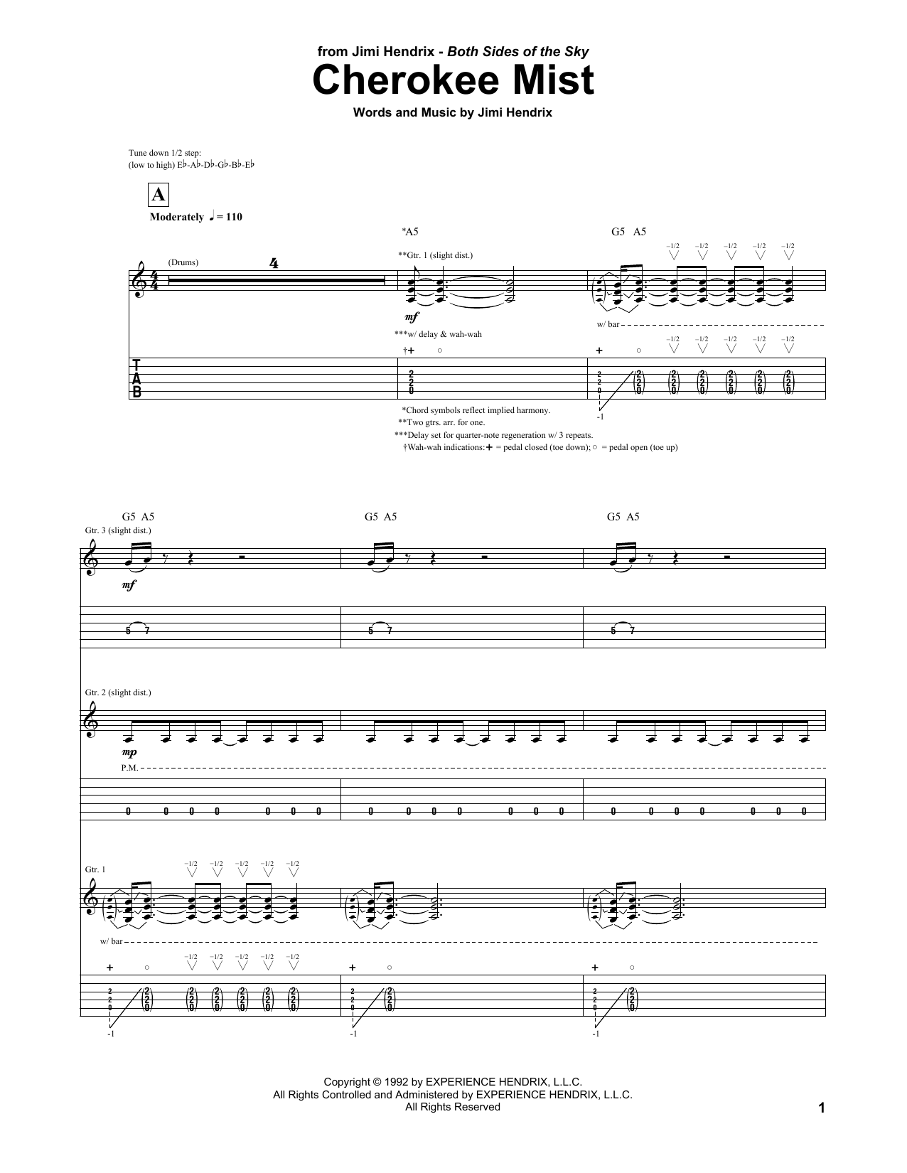 Download Jimi Hendrix Cherokee Mist Sheet Music and learn how to play Guitar Tab PDF digital score in minutes