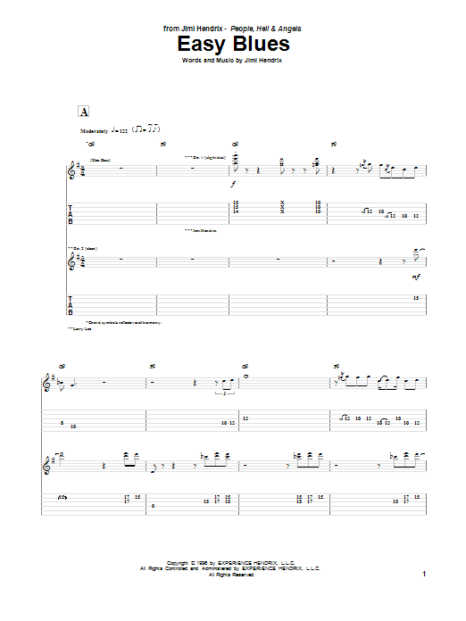 Download Jimi Hendrix Easy Blues Sheet Music and learn how to play Guitar Tab PDF digital score in minutes