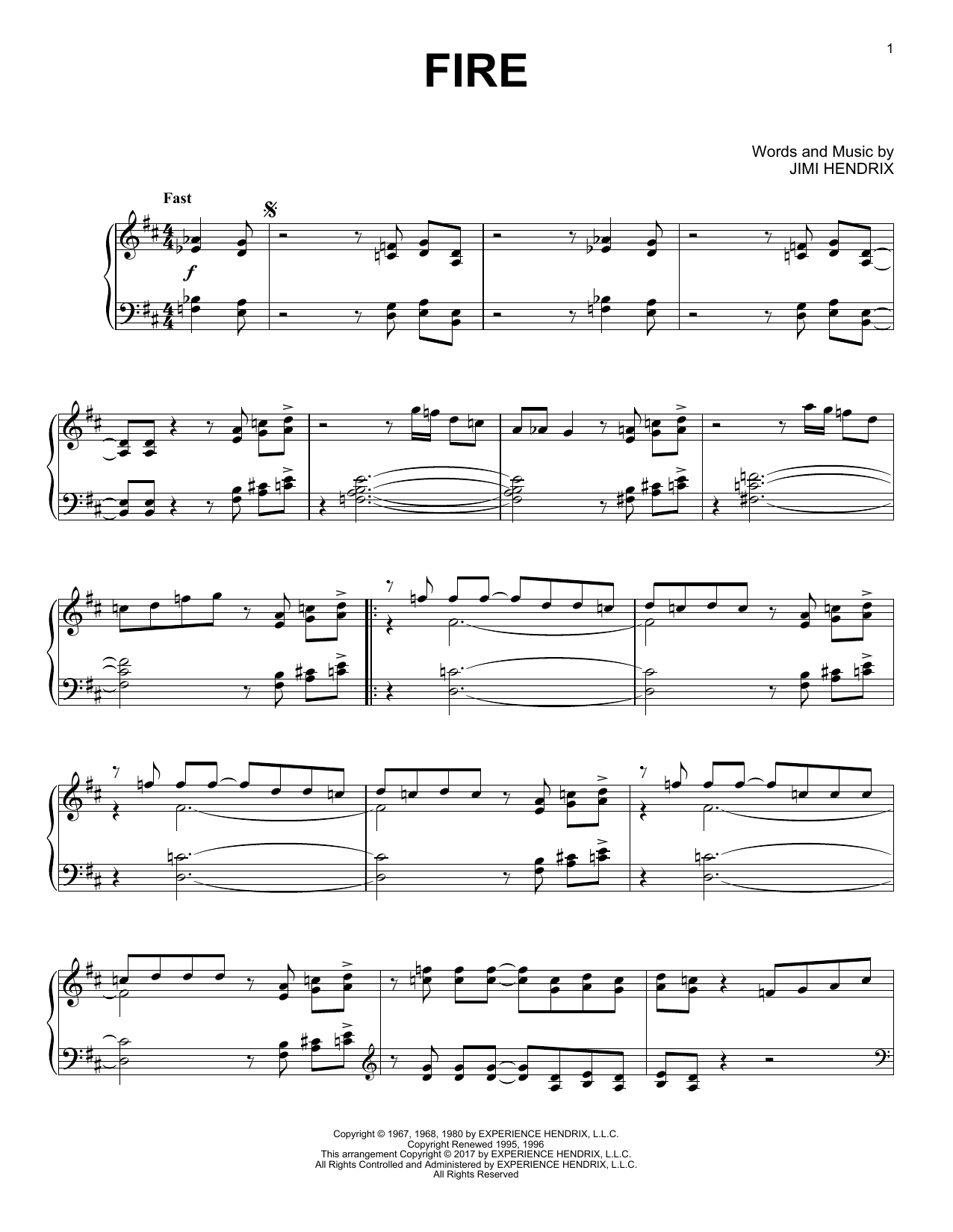 Download Jimi Hendrix Fire [Jazz version] Sheet Music and learn how to play Piano Solo PDF digital score in minutes