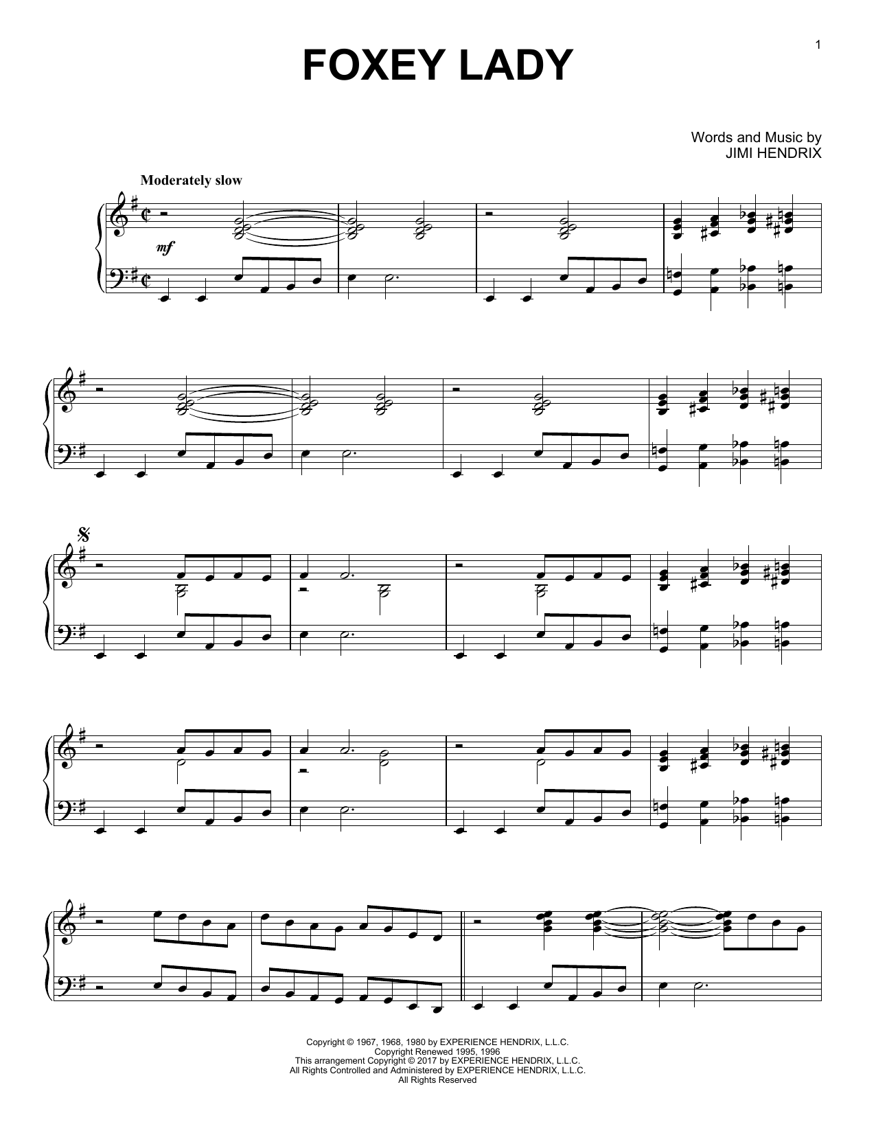Download Jimi Hendrix Foxey Lady [Jazz version] Sheet Music and learn how to play Piano Solo PDF digital score in minutes