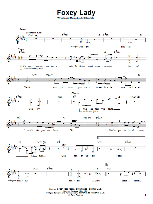 Download Jimi Hendrix Foxey Lady Sheet Music and learn how to play Drums Transcription PDF digital score in minutes
