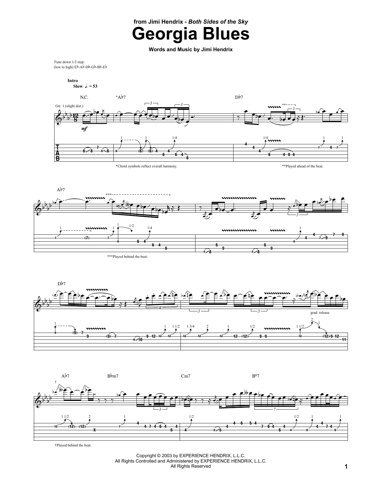 Download Jimi Hendrix Georgia Blues Sheet Music and learn how to play Guitar Tab PDF digital score in minutes
