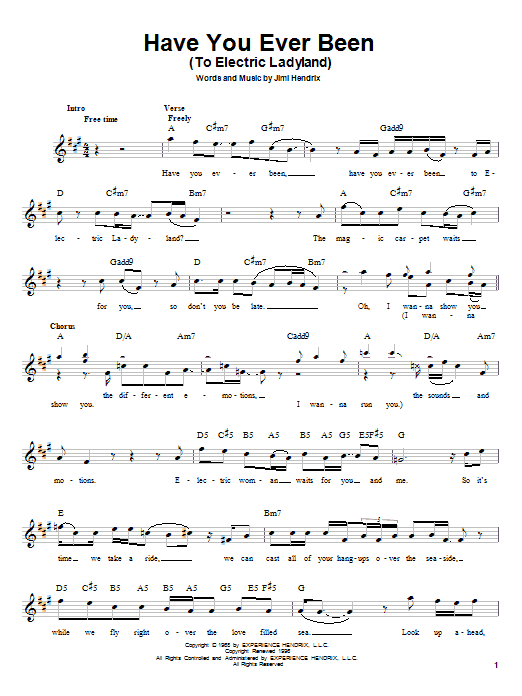 Download Jimi Hendrix Have You Ever Been (To Electric Ladyland) Sheet Music and learn how to play Melody Line, Lyrics & Chords PDF digital score in minutes