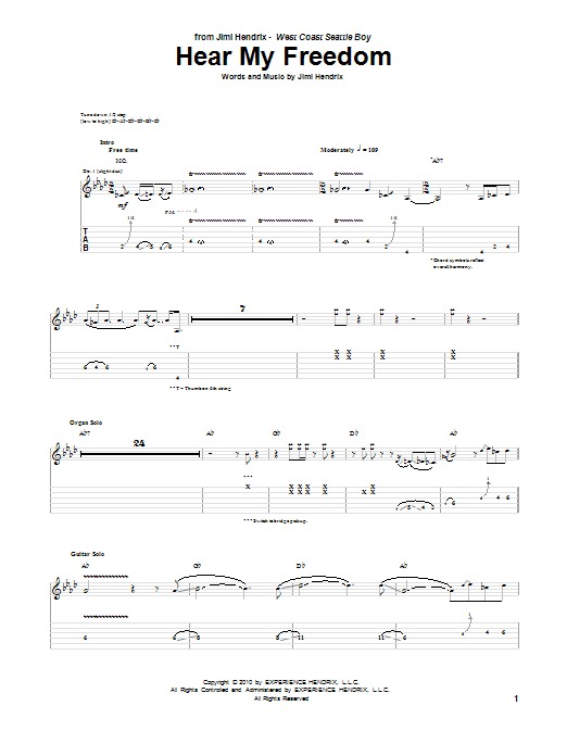 Download Jimi Hendrix Hear My Freedom Sheet Music and learn how to play Guitar Tab PDF digital score in minutes