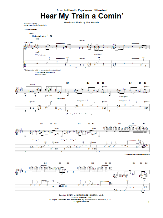 Download Jimi Hendrix Hear My Train A Comin' Sheet Music and learn how to play Bass Guitar Tab PDF digital score in minutes