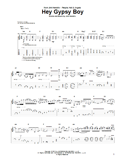 Download Jimi Hendrix Hey Gypsy Boy Sheet Music and learn how to play Guitar Tab PDF digital score in minutes