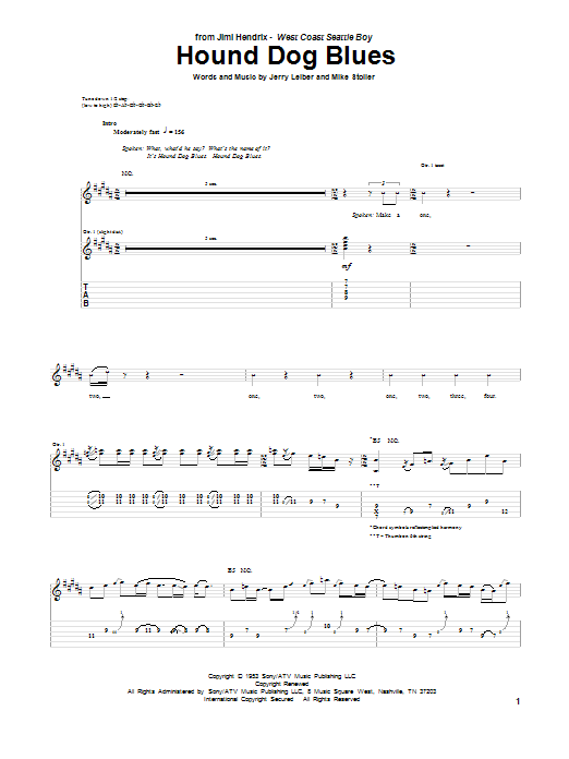 Download Jimi Hendrix Hound Dog Blues Sheet Music and learn how to play Guitar Tab PDF digital score in minutes