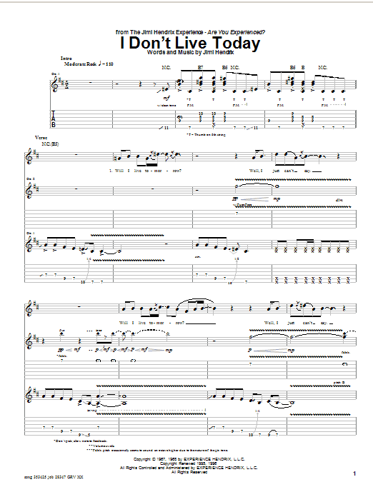Download Jimi Hendrix I Don't Live Today Sheet Music and learn how to play Guitar Tab PDF digital score in minutes