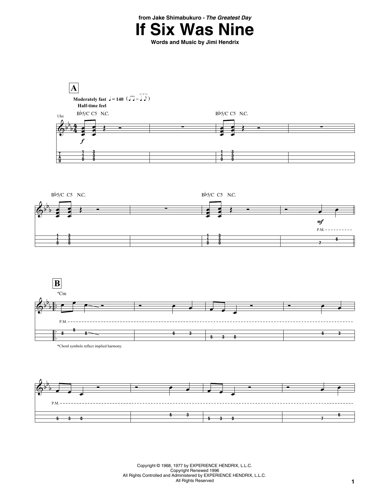 Download Jimi Hendrix If Six Was Nine (arr. Jake Shimabukuro) Sheet Music and learn how to play Ukulele Tab PDF digital score in minutes