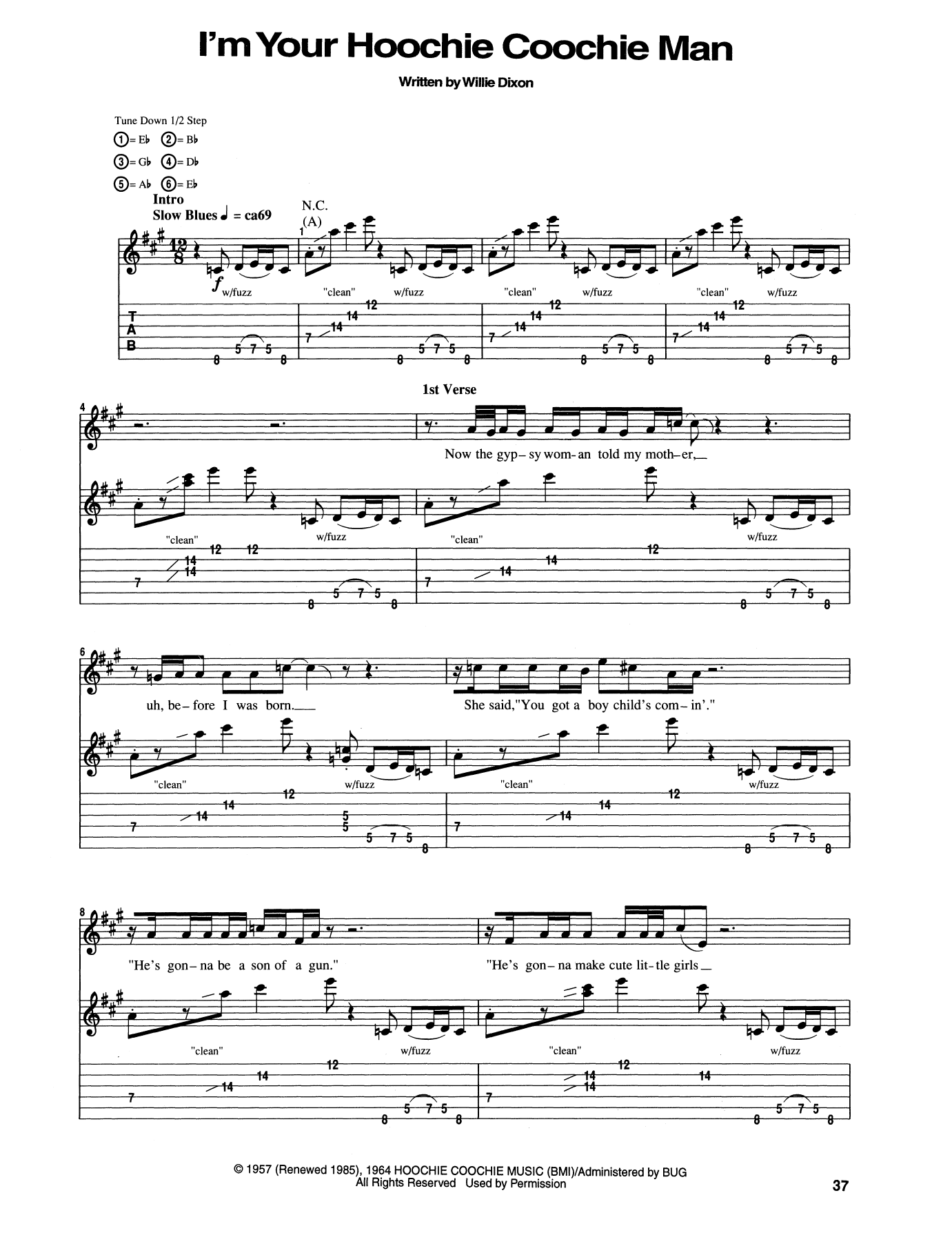 Download Jimi Hendrix I'm Your Hoochie Coochie Man Sheet Music and learn how to play Guitar Tab PDF digital score in minutes