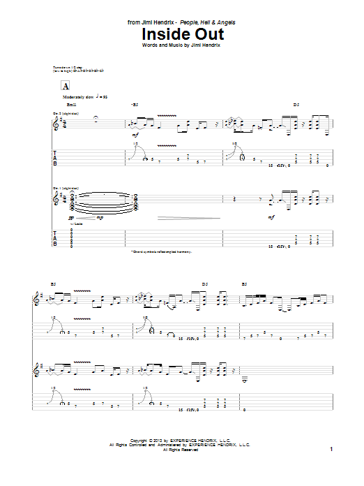Download Jimi Hendrix Inside Out Sheet Music and learn how to play Guitar Tab PDF digital score in minutes