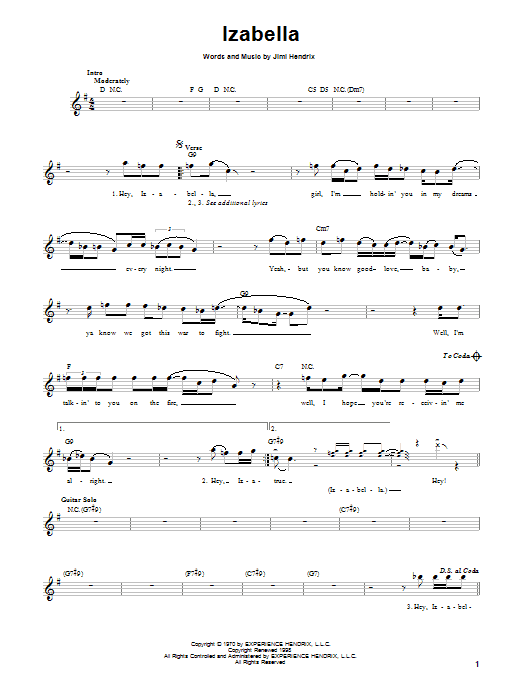Download Jimi Hendrix Izabella Sheet Music and learn how to play Bass Guitar Tab PDF digital score in minutes
